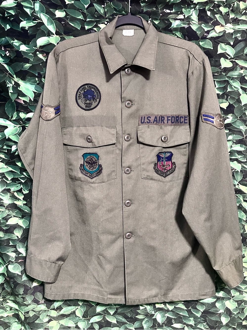 Vintage 70s US Air Force Fatigue Shirt OG-507 Green Mens 16.5 x 34
